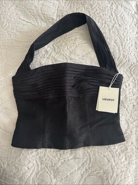 Venroy silk linen halter top size small s black